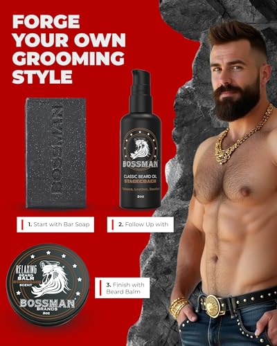 Bossman Starter Beard Grooming Kit with Stagecoach Scent – Men’s Gift Set