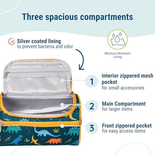 Wildkin Kids Toiletry Bag for Boys and Girls - Jurassic Dinosaurs Travel Organizer