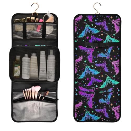 Travel Toiletry Bag Set - 3 Pieces Hanging Makeup Organizer with Clear Compartments - Bat 96 Variation