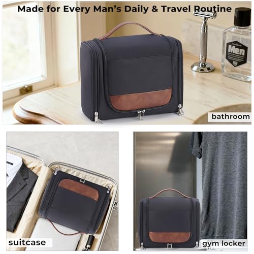 Large Hanging Toiletry Bag for Men, Travel Bathroom Bag with Hook, Hygiene Bag Organizer for Shower, Shaving & Grooming Essentials, Black