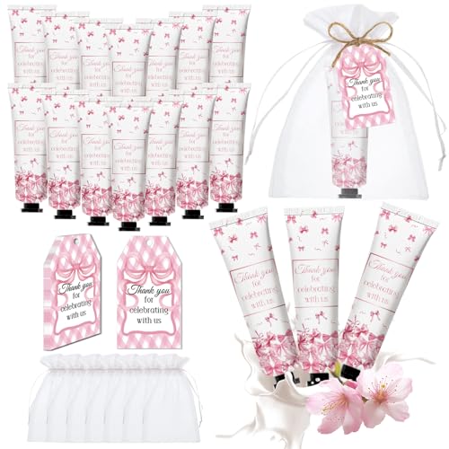 50 Pcs Pink Bow Gifts Hand Cream Bulk for Women,Girls Favors Gifts for Bachelorette Mini Travel Hand Lotion Bulk for Guest Wedding Bridal Engagement Baby Shower Party Stuffers