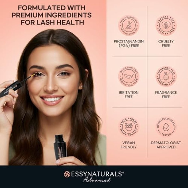 Essynaturals Eyelash Growth Serum, Premium Eyelash Serum, Lash Serum For Eyelash Growth, Eyelash Serum To Grow Lash, Irritation Free Lash Growth Serum