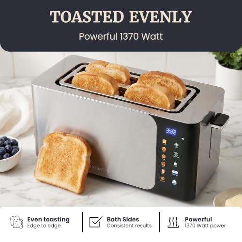 Elite Gourmet SmartToast 4-Slice Digital Toaster, 1370W, Wide Slots, Black
