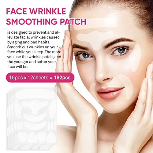Facial and Forehead Wrinkle Patches: Face Wrinkle Treatment for Forehead, Smile Line, Under Eye- Anti Wrinkle Patches (192pcs)
