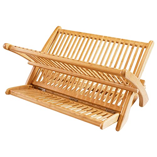 Eco Collapsible Bamboo Dish Drying Rack - Large Kitchen Organizer