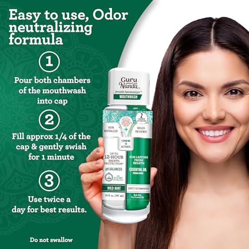 GuruNanda Dual Chamber Fresh Breath Mouthwash 3-Pack - Mint Xylitol 20 fl oz each