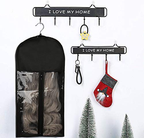 23.6 Inch Hair Extension Storage Bag with Hanger - Waterproof Dustproof Portable Organizer - Black