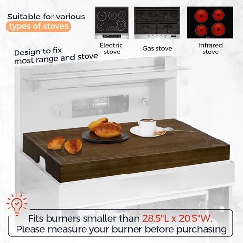 Walnut Bamboo Noodle Board Stove Cover - 30 x 22 Inches, Raised Cutting with Legs