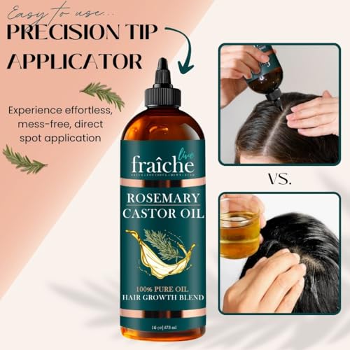 Live Fraiche Rosemary Castor Oil 16oz Pack of 2 for Hair Growth & Thickening