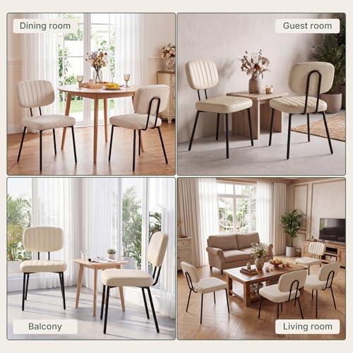 Set of 2 Dining Chairs with Waterproof PU Leather, Ergonomic Shell Design - Beige White