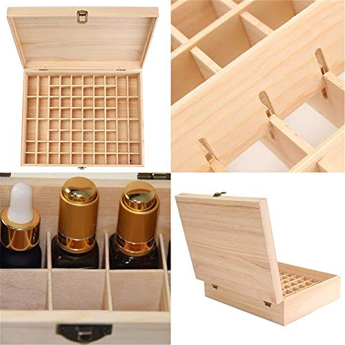 Wooden Essential Oil Storage Box with 68 Slots, Cap Labels & Carry Handle