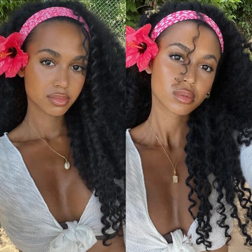 Curly Headband Wig for Women 20 Inch Water Wave Glueless Synthetic Black Variation