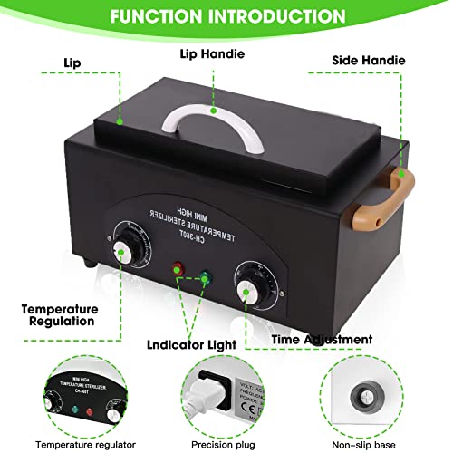 High Temperature Nail Tool Sterilizer with Timer - Black