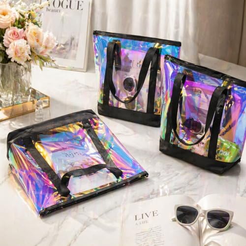Reginary Clear Tote Bags 8 Pcs Security Approved See-Through Shoulder Bags with Zipper - Black TPU Variation