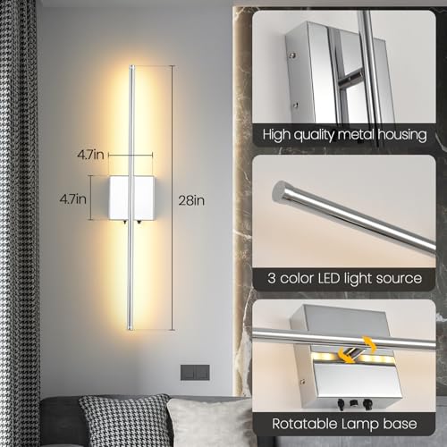 Chrome Wireless LED Battery Wall Sconces 2 Pack - Dimmable, 350° Rotatable, Remote Control, 11000mAh Rechargeable for Bedroom Living Room Hallway Variation of Chrome / 2 Pack