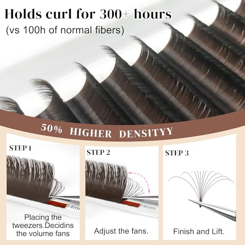 CoMango Dark Brown Easy fan Eyelash Extension Colored Lash Extensions C Curl Easy fan Lashes 8-14mm Mixed Lash Tray Volume Lash Extensions Self Fanning Colored Eyelash Extensions(Brown,0.07-C-8-14MM)