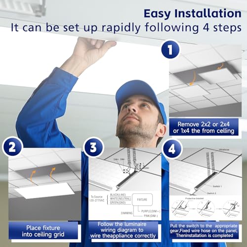 2x2 LED Flat Panel Light 5CCT Selectable Drop Ceiling Fixture 4 Pack