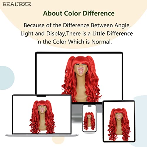 Red Long Curly Wig with Removable Pigtails for Cosplay Women Girls - Halloween Party