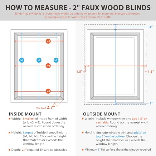 Cordless Faux Wood Window Blinds - Signature 2-Inch Slats, White, 70 x 48 Inches - Embossed Finish