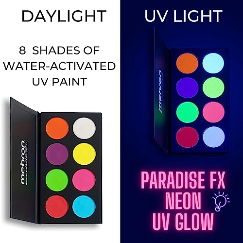 Mehron Makeup Paradise FX Neon UV Glow Palette Water-Activated Face Paint - Neon