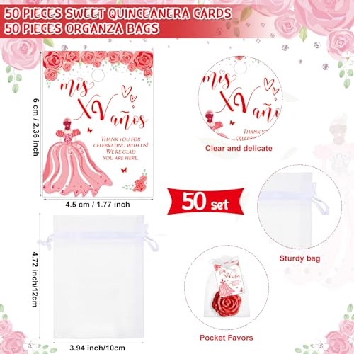 Red Rose Quinceañera Party Favors Set - 50 Compact Mirrors & Accessories