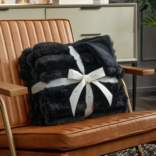 Black Faux Fur Throw Blanket - Cozy 60x80 Inches for Couch & Bed - Twin Variation