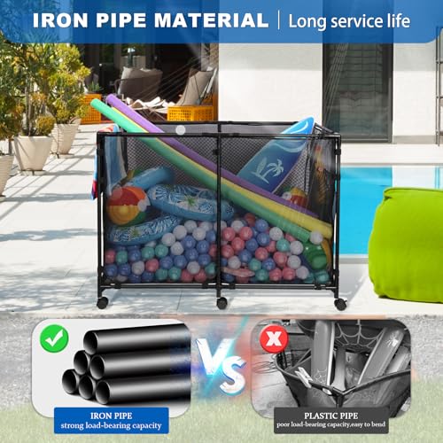 Large Pool Float Storage Rack - 271 Gallon Capacity, Metal Frame, Wheels