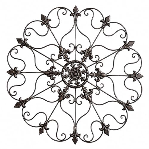 30-Inch Wrought Iron Wall Art with Vintage Fleur-de-Lis Scroll Design