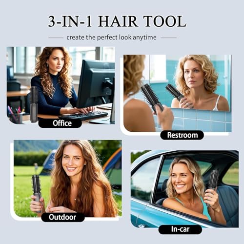 Cordless Hot Brush Hair Straightener & Curling Iron - Travel Portable, 4 Temp, Fast Heating - Classic Black