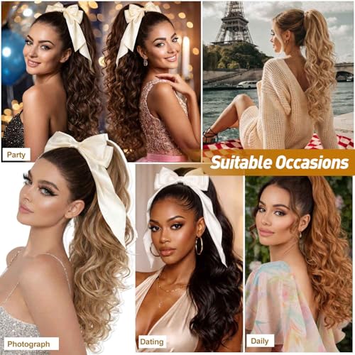 24-Inch Black Ponytail Extension with Detachable Bow Claw Clip Hair Extension