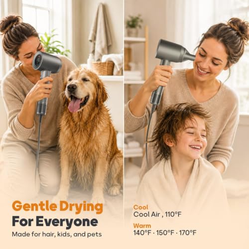 BURKANIX Dark Gray Ionic Hair Dryer with Diffuser & Brushless Motor, Professional Fast Drying
