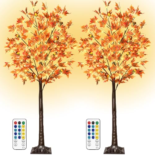 2 Pack 5Ft Fall Maple Tree Light with 90 LEDs and 8 Flash Modes - Indoor Outdoor Thanksgiving Decor
