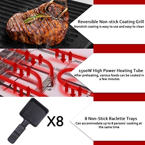 CUSIMAX Black 2-in-1 Electric Raclette Grill & Tabletop BBQ, Reversible Non-Stick Surface