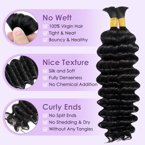 Black 16 Inch Human Hair Braids for Boho Styling - Deep Wave Bundles