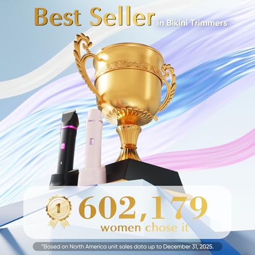 Bikini Trimmer for Women, Electric Razor for Women, 2-in-1 Wet/Dry Dual Head Shaver, IPX7 Waterproof, Cordless Rechargeable, for Bikini Line, Legs and Underarms, Gift for Women, Teen Girl Gift
