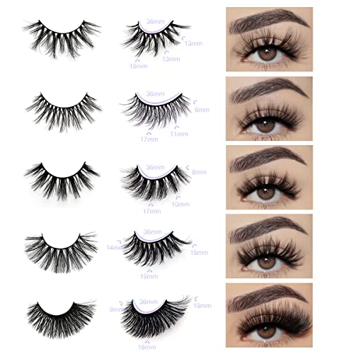 False Eyelashes Pack 3D Faux Mink Fluffy Volume Natural Look 5 Styles 30 Pairs - Reusable Handmade Cotton Band