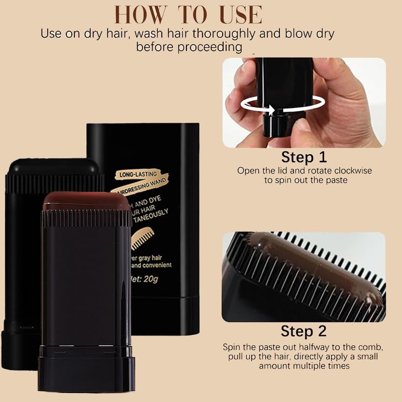 2Pack Safe and Convenient Comb Hair Dye, Portable Hair Dye Comb For Gray Hair Coverage, Waterproof and Sweat-Proof, 2 in 1 Instant Dye, for Women & Men (BLACK)