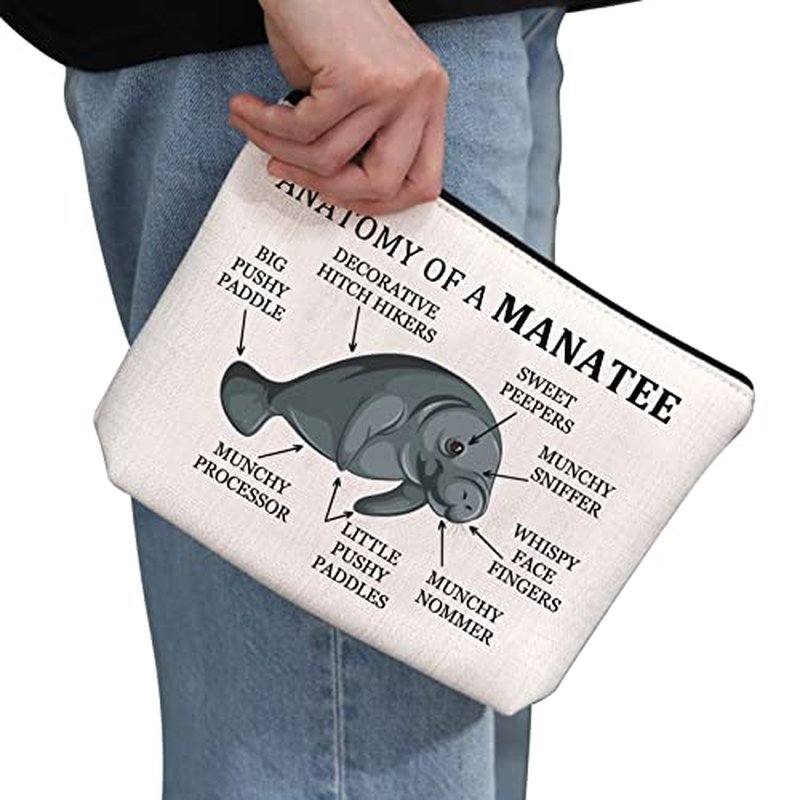 G2TUP Manatee Lover Gift Anatomy Of A Manatee Makeup Bag Manatee Fan Cosmetic Bag Manatee Mom Gift Sea Cow Lover Gift Zipper Travel Bag (Anatomy Of A Manatee White Bag)