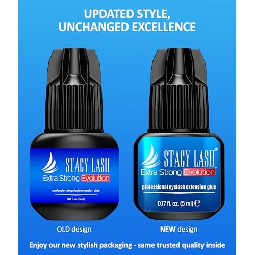 STACY LASH Extra Strong Evolution Eyelash Extension Glue (0.17fl.oz / 5ml) / 0.5-1 Sec Dry/Retention ? 8 Weeks/Black Adhesive/Lash Tech Supplies + Glue Ring