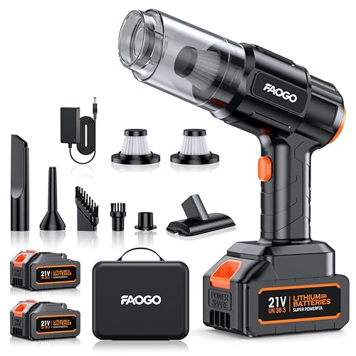 FAOGO Cordless Car Vacuum Cleaner 50,000Pa Powerful Suction Handheld with 2 Batteries, Black