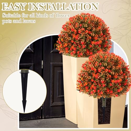 Fall Orange Topiary Boxwood Ball Tree 27 Inch - Pack of 2, Outdoor & Indoor Decor