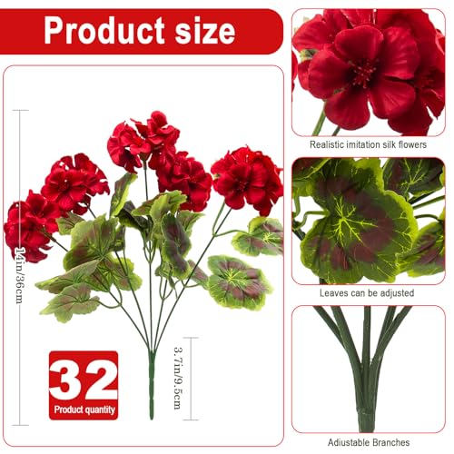 Artificial Geranium Flowers Set - Realistic Red Outdoor Decor, 32 Pcs (Variation of THIS listing)