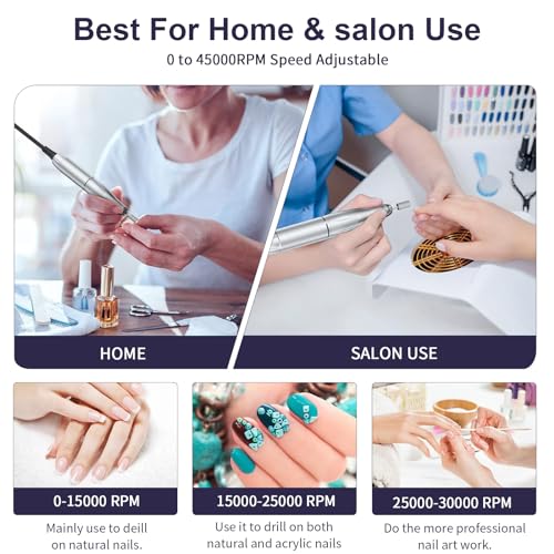 Electric Nail Drill Machine Set 45000RPM with LCD Screen for Acrylic Gels Nails - White
