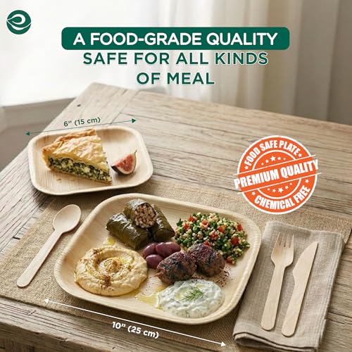 Eco Soul Disposable Bamboo Plates Bundle - 200 Pack, 7 & 10 Inch Square Dinnerware