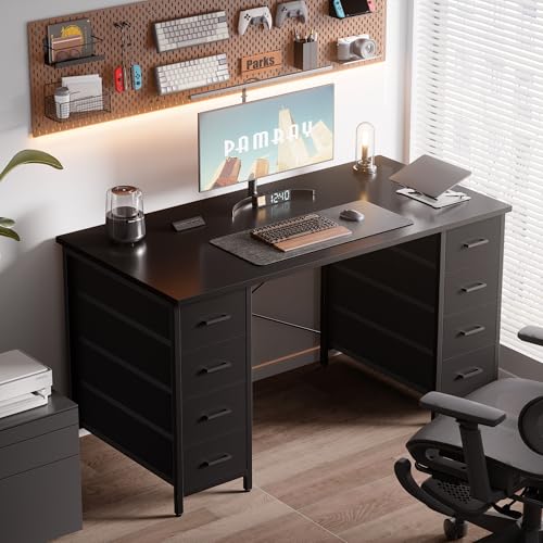 Pamray 47 Inch Computer Desk with 8 Fabric Drawers - Matte Black