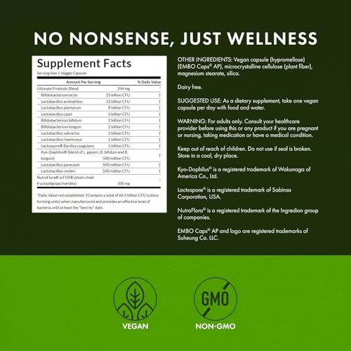 Swanson Ultimate Probiotic Formula Digestive Health Immune System Support 66 Billion CFU Prebiotic NutraFlora scFOS 30 DRcaps Veggie Capsules (Caps)