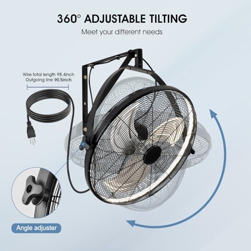 16 Inch Wall Mount Fan with Lights - 6-Speed Adjustable Outdoor Gazebo & Garage Fan