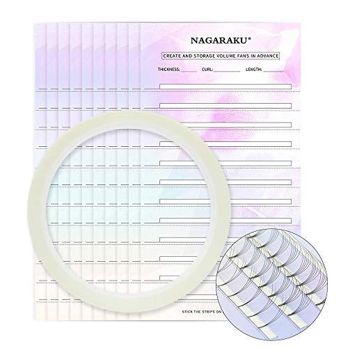 NAGARAKU Eyelash Extension Storage Card Premade Fans Volume Lash Storage 2mm Sticky Strip False Eyelashes Paper Card (20 Sheets with 1 Roll Tape)