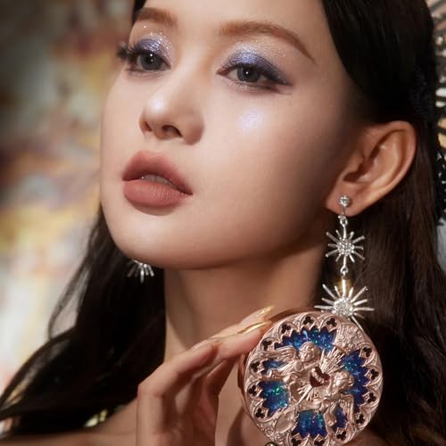 Flower Knows Little Angel Embossed Highlighter - Cool Starlight Highlighter Powder,Long-Lasting Ethereal Starry Glow,Cool Blue-Purple & White Pearl Shimmer,Galaxy-Inspired(L04 Moon River)