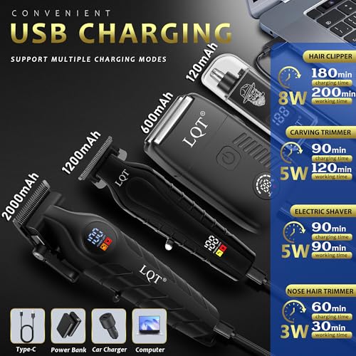 LQT 902 4-in-1 Men's Hair Clippers Set Cordless Trimmer for Beard Ear Nose Grooming